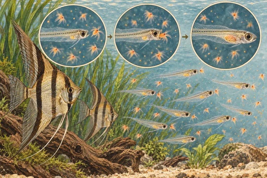 仔魚追餌、取食與腹部輪廓的三個手繪觀察窗。