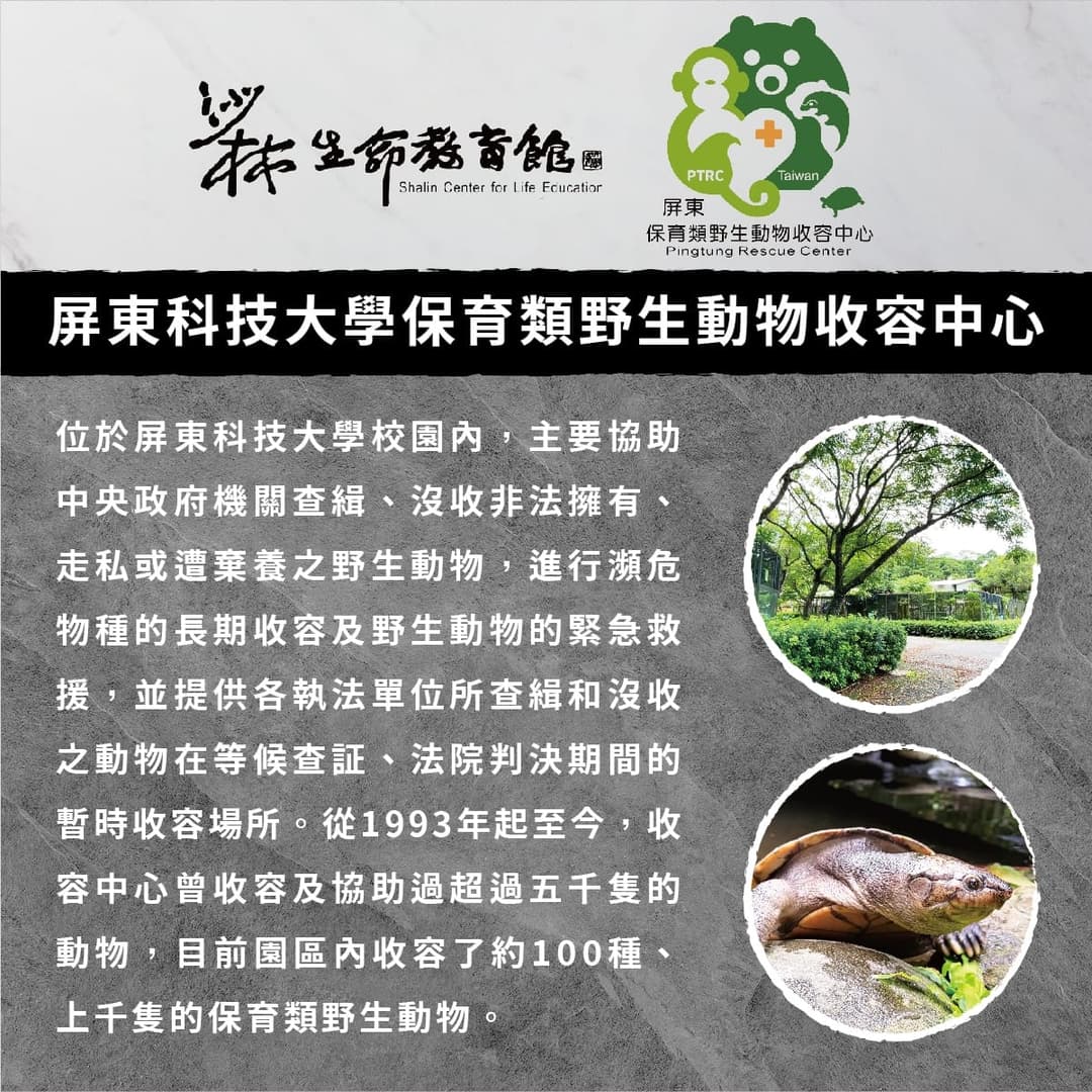 屏東科技大學保育類野生動物收容中心的介紹卡